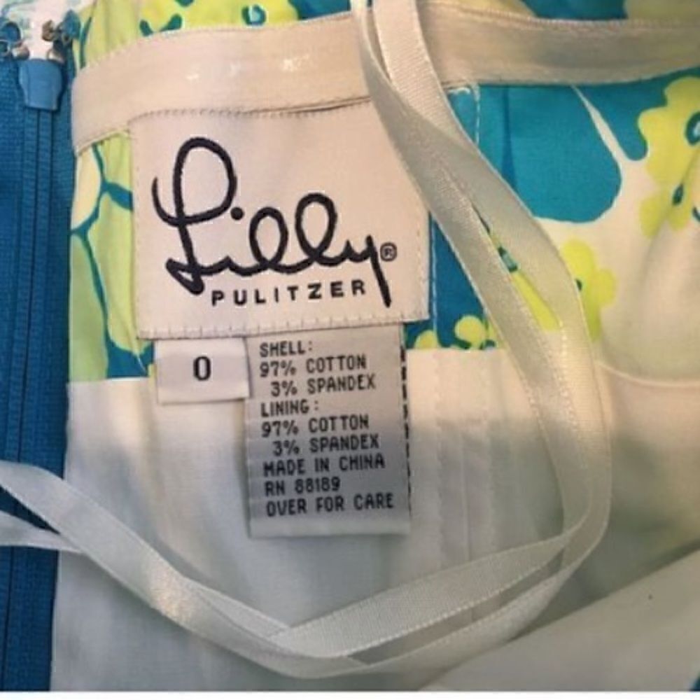 Lilly Pulitzer Women’s Size 0 Structured Strapless Dress Blue Floral Knee Length - Picture 7 of 8